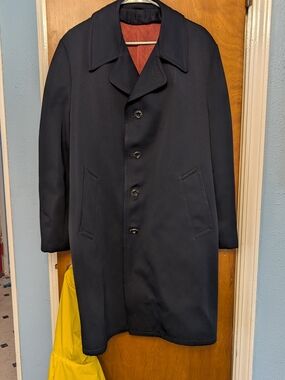 Men's Classic Navy Overcoat - Timeless Button-Up Coat Size 44